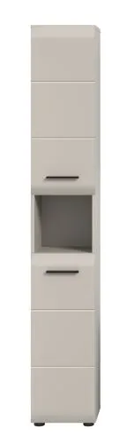 Hochschrank Ice, Kaschmir matt, Schmales Hochregal mit offener Nische, Schubkästen und Griffen – Ansicht 3