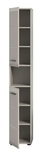 Hochschrank Ice, Kaschmir matt, Schmales Hochregal mit offener Nische, Schubkästen und Griffen – Ansicht 4