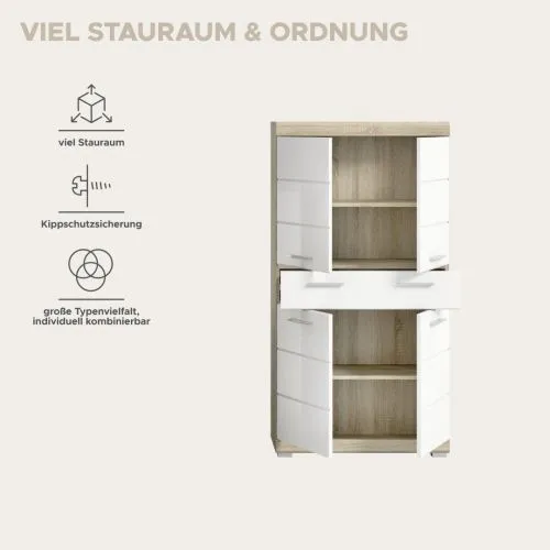 Hochschrank klein Lambada | weiß Hochglanz / Sonoma Eiche
