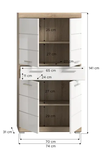 Hochschrank klein Lambada | weiß Hochglanz / Sonoma Eiche