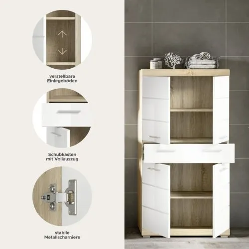 Hochschrank klein Lambada | weiß Hochglanz / Sonoma Eiche