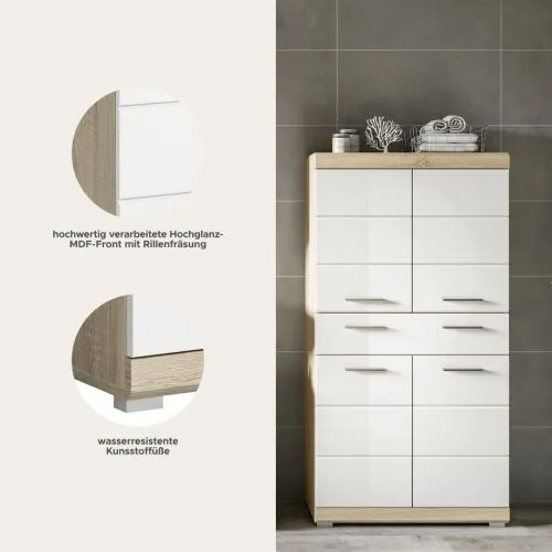 Hochschrank klein Lambada | weiß Hochglanz / Sonoma Eiche