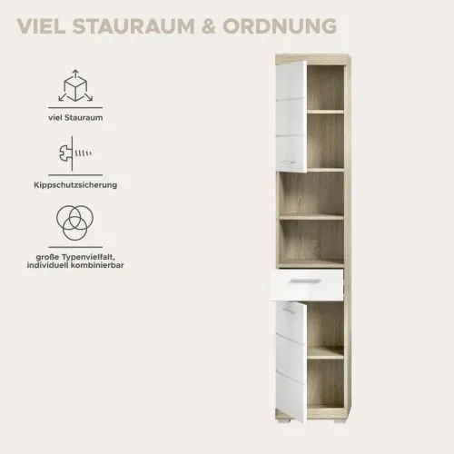 Hochschrank Lambada | weiß Hochglanz / Sonoma Eiche hell