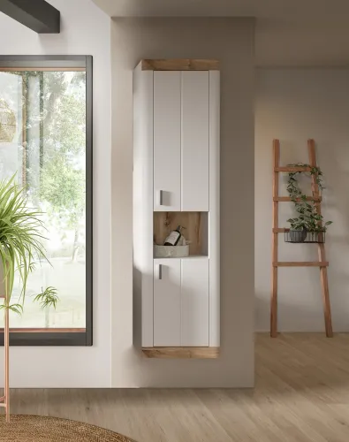 Hochschrank Laredo | weiß / Nox Oak