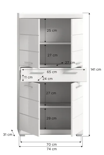 Hochschrank Midischrank Scout | weiß Hochglanz / weiß