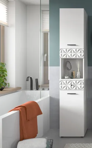 Hochschrank Prisma | weiß / weiß Hochglanz