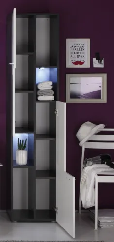 Hochschrank Tetis Bad | weiß Hochglanz / Graphit grau