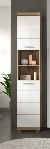 Hochschrank Wave | weiß Hochglanz / Nox Oak