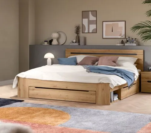 Holzbett Canu (L) | mit Auszüge | artisan / Basalt grau