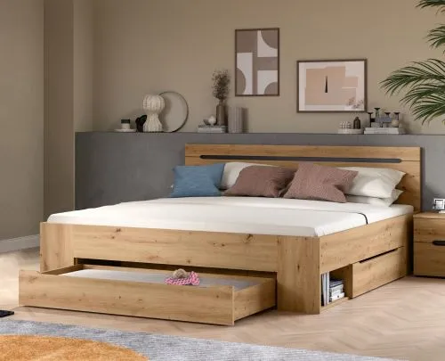 Holzbett Canu (L) | mit Auszüge | artisan / Basalt grau