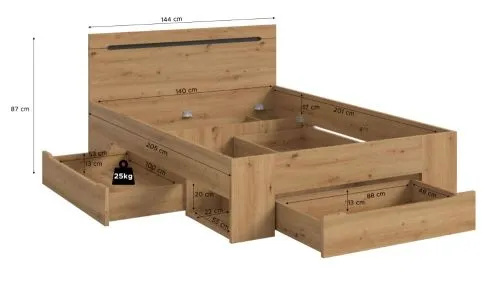 Holzbett Canu | mit Auszüge | artisan / Basalt grau