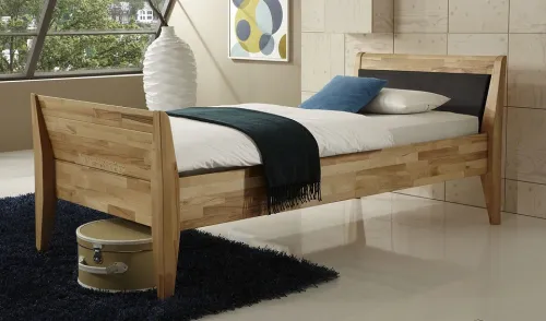 Holzbett massiv Jasmine | Kernbuche geölt | 90x210 | Kopfteil 3 mit Fußteil