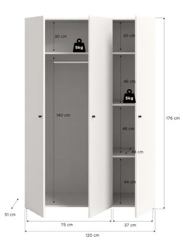 Kleiderschrank Darwin | mit 3 Türen | weiß