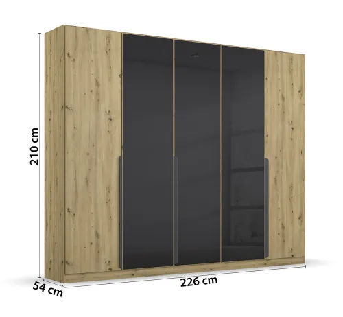 Kleiderschrank Drehtürenschrank Artemis | mit Glastüren | Eiche Artisan / basalt grau | verschiedene größen