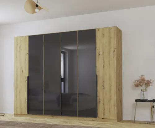 Kleiderschrank Drehtürenschrank Artemis | mit Glastüren | Eiche Artisan / basalt grau | verschiedene größen