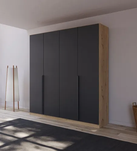 Kleiderschrank Drehtürenschrank Dark&Wood | 4-türig | grau metallic / Eiche Artisan | 181x210