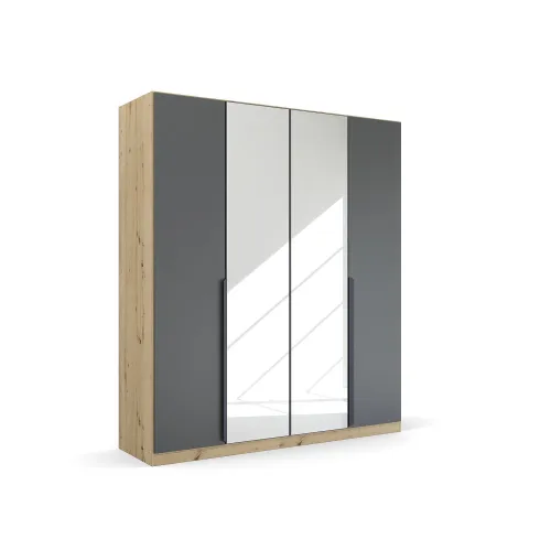 Kleiderschrank Drehtürenschrank Dark&Wood | 4-türig | mit Spiegeltüren | grau metallic / Eiche Artisan | 181x210