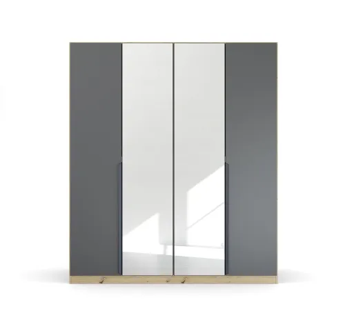 Kleiderschrank Drehtürenschrank Dark&Wood | 4-türig | mit Spiegeltüren | grau metallic / Eiche Artisan | 181x210