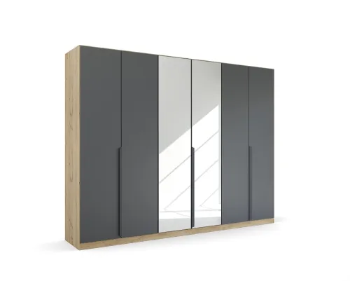 Kleiderschrank Drehtürenschrank Dark&Wood | 6-türig | mit Spiegeltüren | grau metallic / Eiche Artisan | 271x210