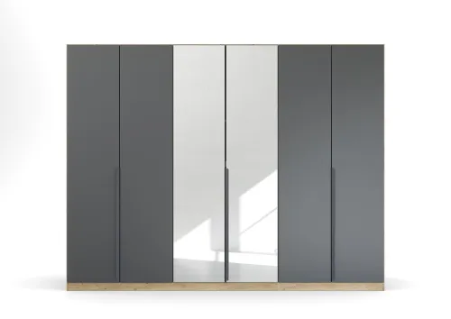 Kleiderschrank Drehtürenschrank Dark&Wood | 6-türig | mit Spiegeltüren | grau metallic / Eiche Artisan | 271x210