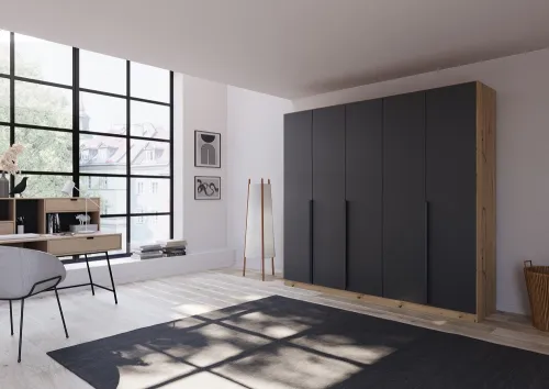 Kleiderschrank Drehtürenschrank Dark&Wood | grau metallic / Eiche Artisan | verschiedene Größen