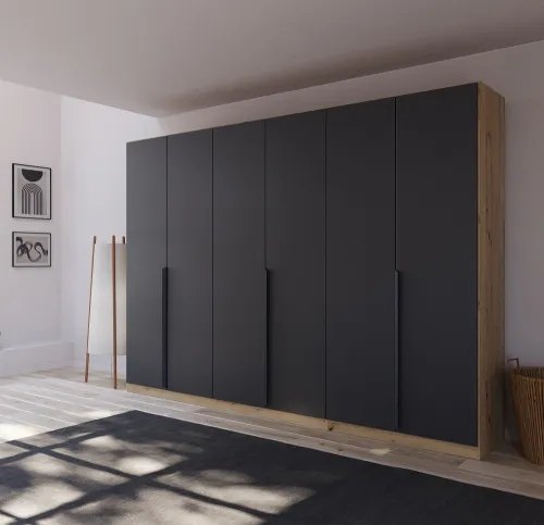 Kleiderschrank Drehtürenschrank Dark&Wood | grau metallic / Eiche Artisan | verschiedene Größen