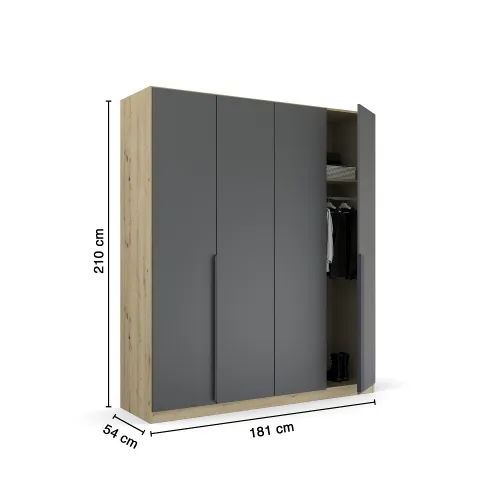 Kleiderschrank Drehtürenschrank Dark&Wood | grau metallic / Eiche Artisan | verschiedene Größen