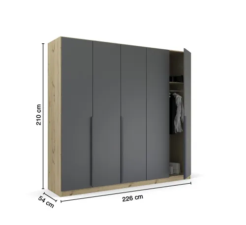 Kleiderschrank Drehtürenschrank Dark&Wood | grau metallic / Eiche Artisan | verschiedene Größen