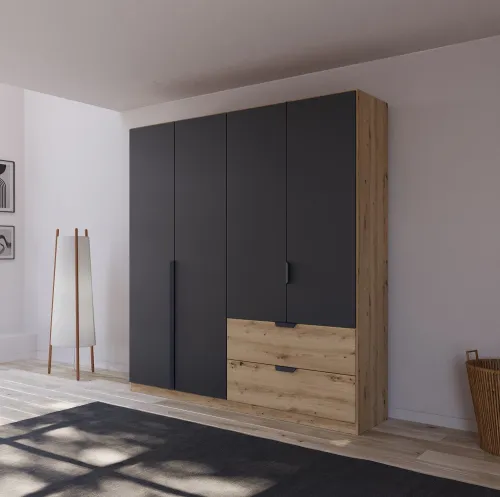 Kleiderschrank Drehtürenschrank Dark&Wood | mit Schubkästen | grau metallic / Eiche Artisan | verschiedene Größen
