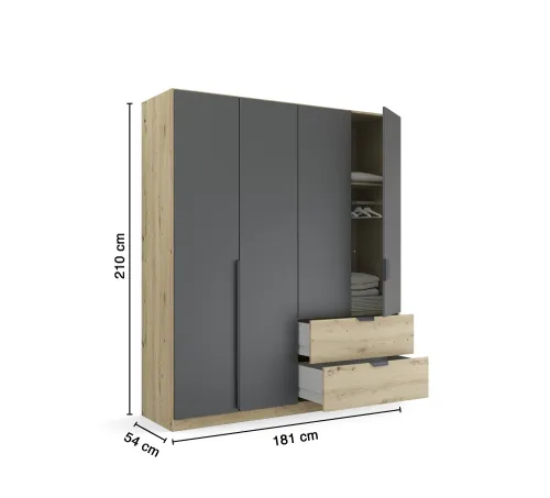 Kleiderschrank Drehtürenschrank Dark&Wood | mit Schubkästen | grau metallic / Eiche Artisan | verschiedene Größen
