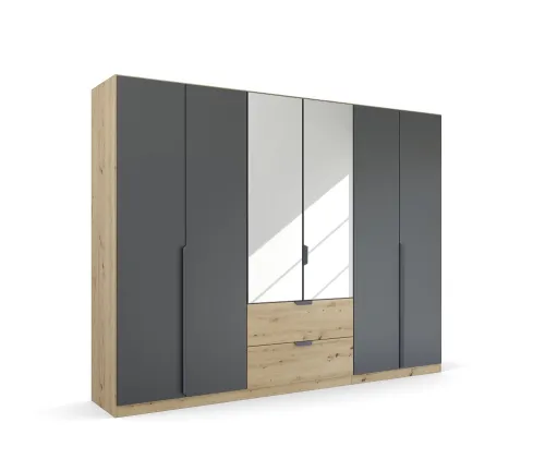 Kleiderschrank Drehtürenschrank Dark&Wood | mit Spiegel & Schubkästen | grau metallic / Eiche Artisan | verschiedene Größen