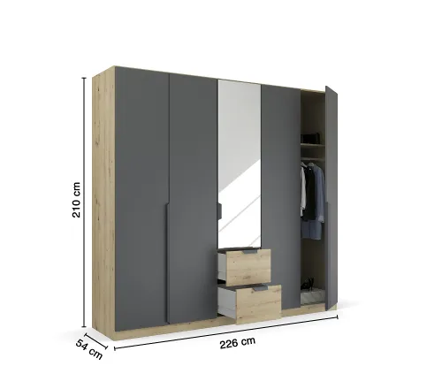 Kleiderschrank Drehtürenschrank Dark&Wood | mit Spiegel & Schubkästen | grau metallic / Eiche Artisan | verschiedene Größen