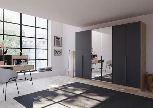 Kleiderschrank Drehtürenschrank Dark&Wood | mit Spiegeltüren | grau metallic / Eiche Artisan | verschiedene Größen