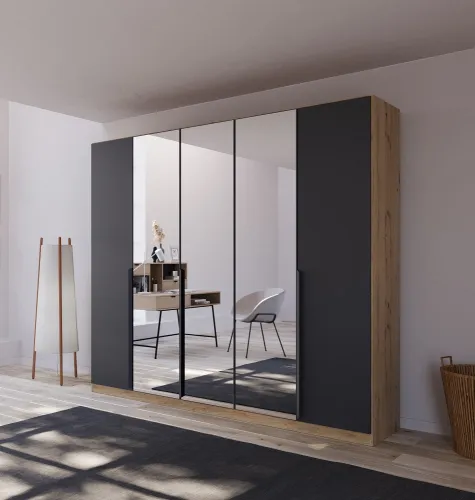 Kleiderschrank Drehtürenschrank Dark&Wood | mit Spiegeltüren | grau metallic / Eiche Artisan | verschiedene Größen