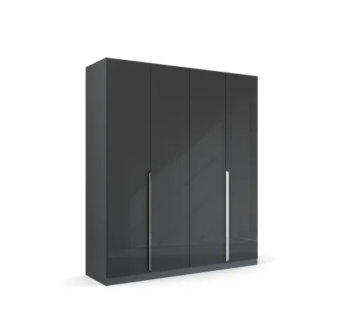Kleiderschrank Drehtürenschrank Glamour | 4-türig | effektgrau Hochglanz / grau metallic 181x210