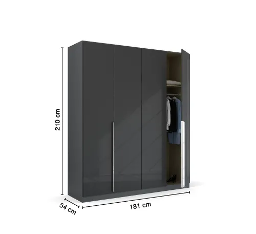 Kleiderschrank Drehtürenschrank Glamour | 4-türig | effektgrau Hochglanz / grau metallic 181x210