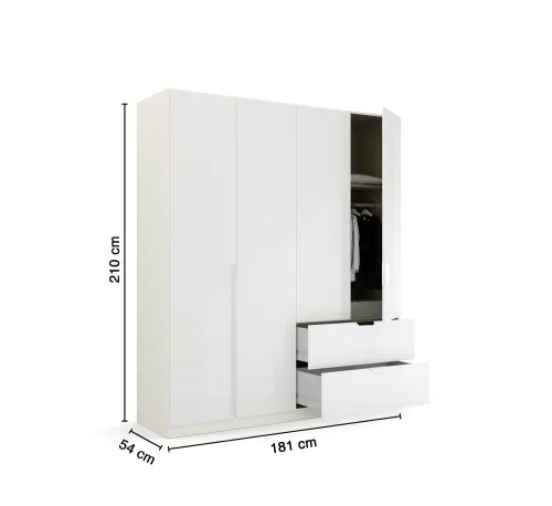 Kleiderschrank Drehtürenschrank Glamour | 4-türig | mit Schubkästen | weiß Hochglanz / alpinweiß | 181x210