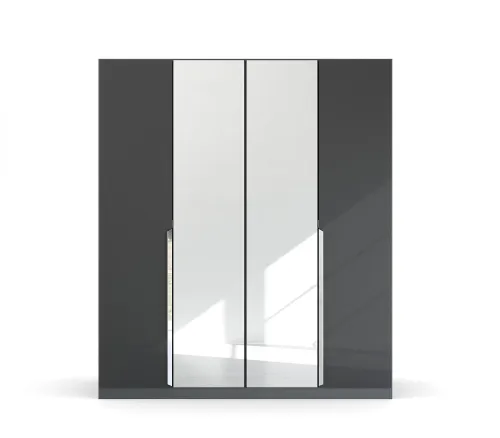 Kleiderschrank Drehtürenschrank Glamour | 4-türig | mit Spiegeltüren | effektgrau Hochglanz / grau metallic | 181x210
