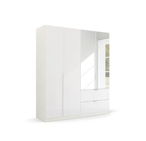 Kleiderschrank Drehtürenschrank Glamour | 4-türig | mit Spiegeltüren & Schubkästen | weiß Hochglanz / alpinweiß | 181x210