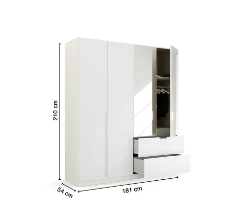 Kleiderschrank Drehtürenschrank Glamour | 4-türig | mit Spiegeltüren & Schubkästen | weiß Hochglanz / alpinweiß | 181x210