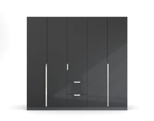 Kleiderschrank Drehtürenschrank Glamour | 5-türig | mit Schubkästen | effektgrau Hochglanz / grau metallic | 226x210