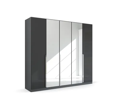 Kleiderschrank Drehtürenschrank Glamour | 5-türig | mit Spiegeltüren | effektgrau Hochglanz / grau metallic | 226x210