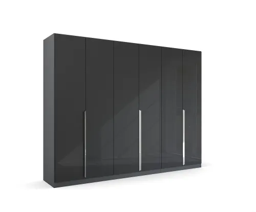 Kleiderschrank Drehtürenschrank Glamour | 6-türig | effektgrau Hochglanz / grau metallic 271x210