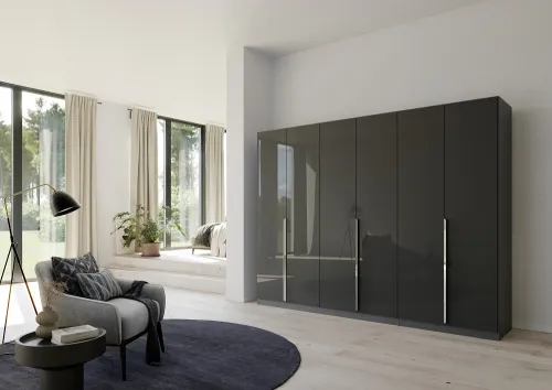 Kleiderschrank Drehtürenschrank Glamour | 6-türig | effektgrau Hochglanz / grau metallic 271x210