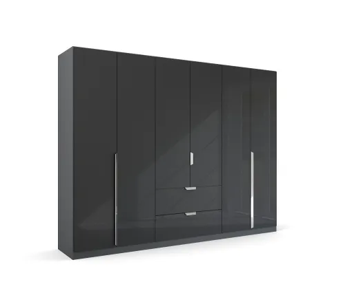 Kleiderschrank Drehtürenschrank Glamour | 6-türig | mit Schubkästen | effektgrau Hochglanz / grau metallic | 271x210
