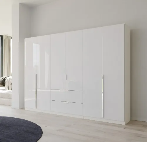 Kleiderschrank Drehtürenschrank Glamour | 6-türig | mit Schubkästen | weiß Hochglanz / alpinweiß | 271x210
