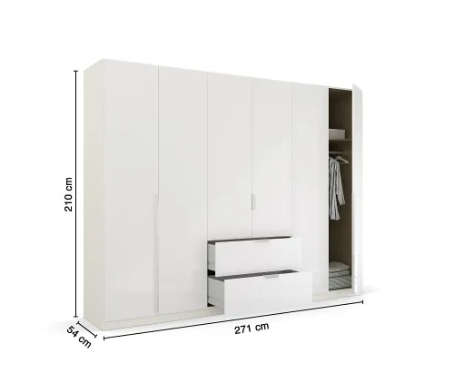 Kleiderschrank Drehtürenschrank Glamour | 6-türig | mit Schubkästen | weiß Hochglanz / alpinweiß | 271x210