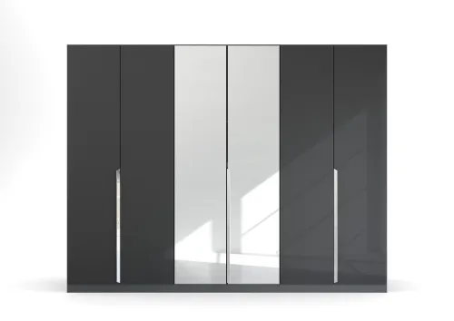 Kleiderschrank Drehtürenschrank Glamour | 6-türig | mit Spiegeltüren | effektgrau Hochglanz / grau metallic | 271x210