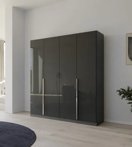 Kleiderschrank Drehtürenschrank Glamour | effektgrau Hochglanz / grau metallic | verschiedene Größen