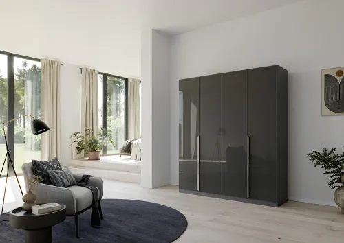 Kleiderschrank Drehtürenschrank Glamour | effektgrau Hochglanz / grau metallic | verschiedene Größen